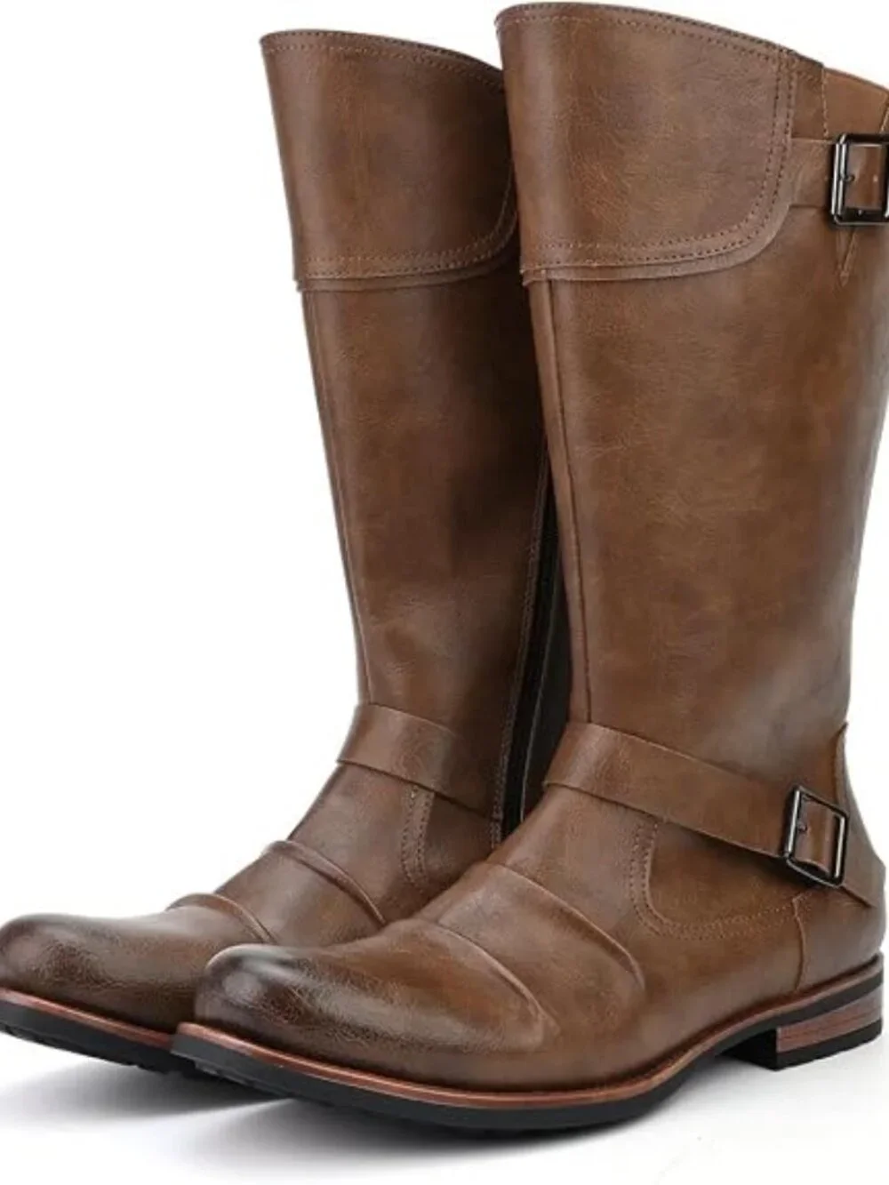 Men's Riding Boots Mid-Calf Adjustable Buckles Motorcycle Biker Boots
